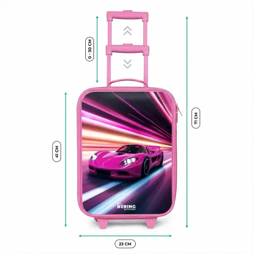 Roze raceauto flitst door neonlicht Kinderkoffer - Roze klein -productfoto_formaten