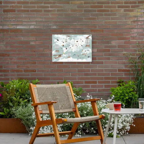 Wereldkaart - Kind - Vliegtuig Tuinposter op houten frame 2 cm dik klein -sfeer3