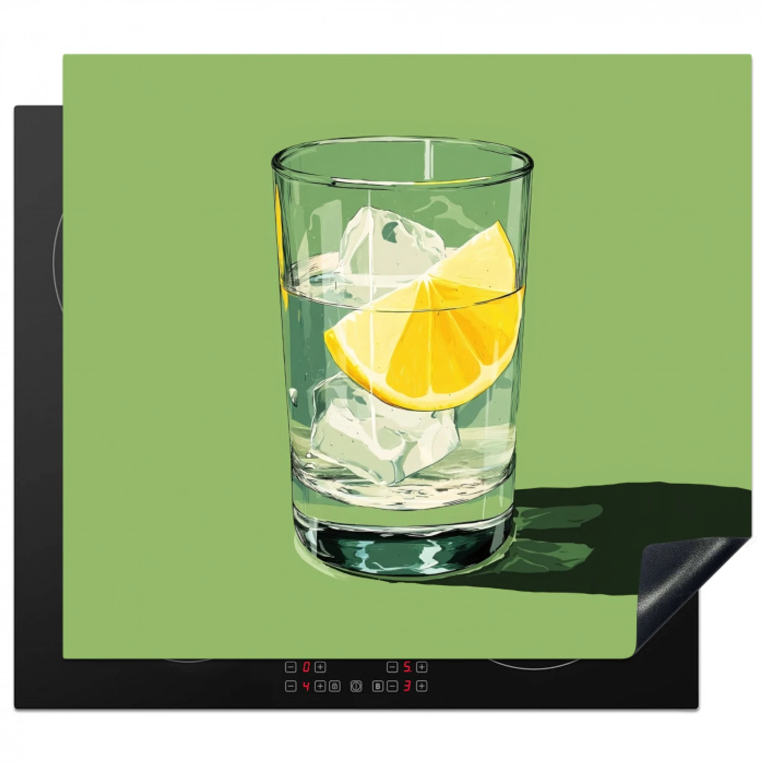 Glas - Citroen - Ijsblokjes - Groen Inductie beschermer vinyl 3mm middel -3d