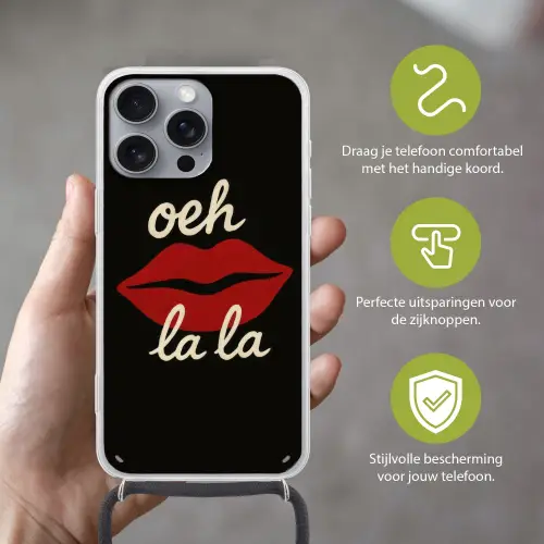 Lip - Rood - Quote Hoesje iPhone 16 Pro Max met koord klein -sfeer2_NL