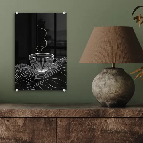 Lijntekening - Koffiekop - Zwart plexiglas 5mm klein -sfeer3