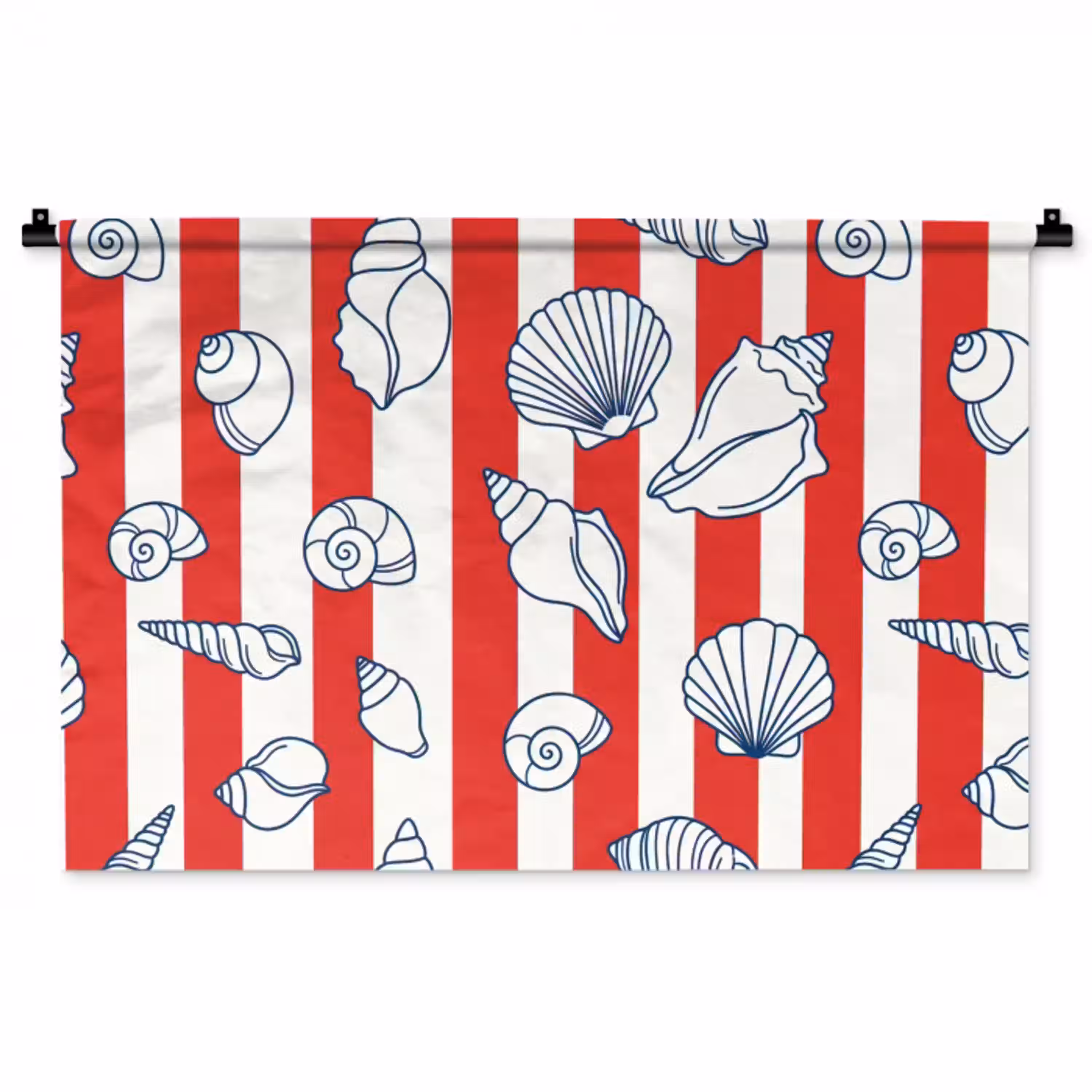 Schelp - Zeedieren - Zomer - Illustratie - Rood - Blauw Wandkleed katoen middel -zz3d