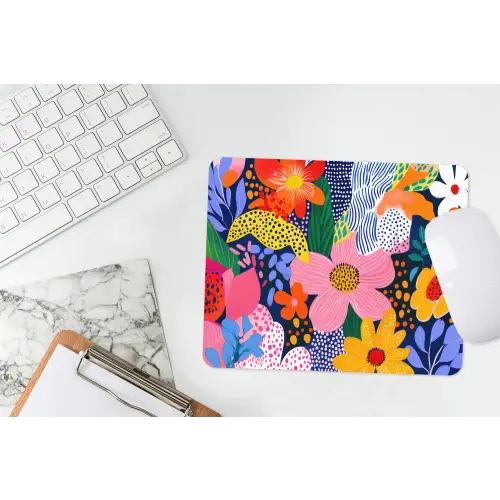 Kleurrijk - Bloemen - Abstract - Stippen muismat rubber klein -witbureau