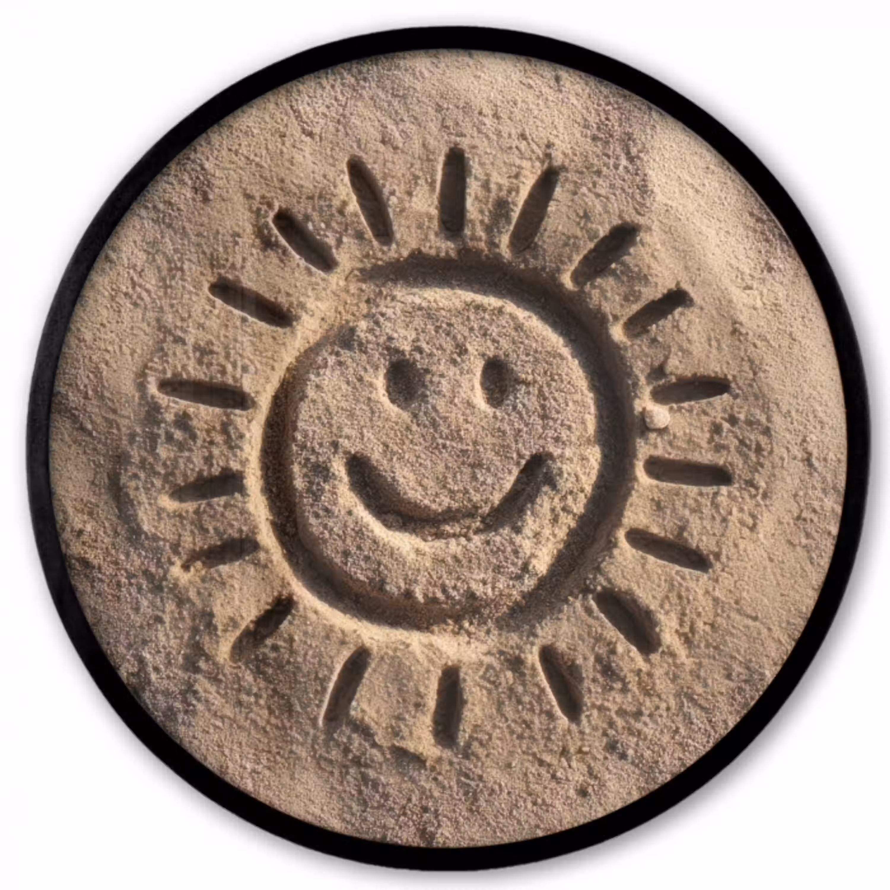 Gezichtje - Zon - Zand - Getekend Fotolijst rond zonder passe partout klein -3d