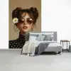 Vrouw - Beige - Bloem - Modern - Portret fotobehang vinyl groot -slaapkamer