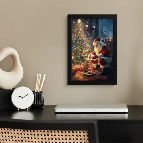 Kerstman - Haard - Donker fotolijst zwart zonder passe partout klein -sfeer1