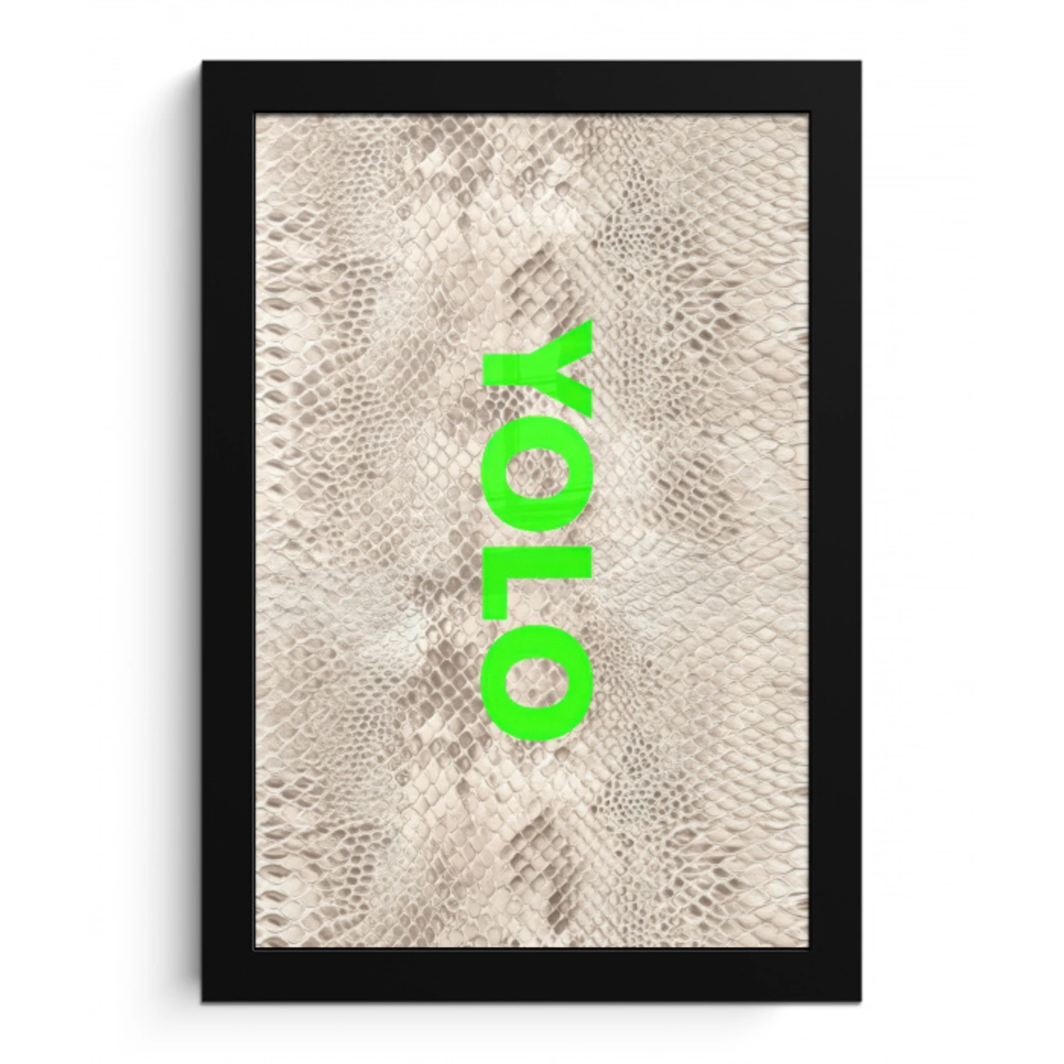 YOLO - Groen - Neon - Slangenprnt fotolijst zwart zonder passe partout klein -3d