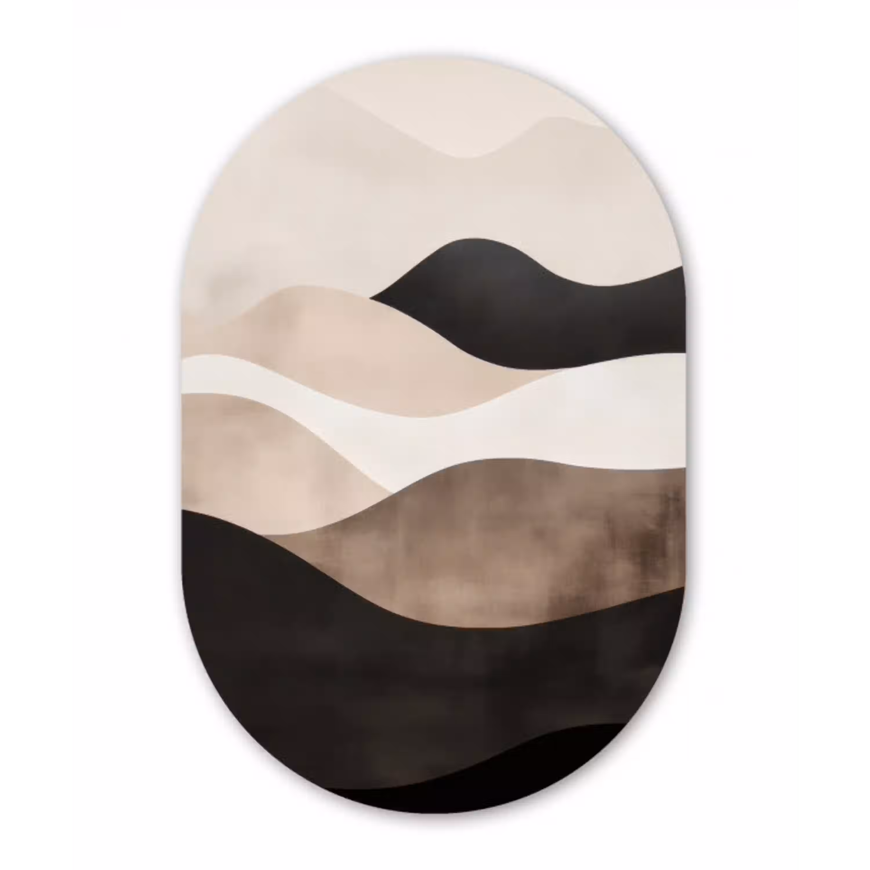 Abstract - Landschap - Golven - Crèmekleur Wandcirkel Ovaal Glas middel -3d