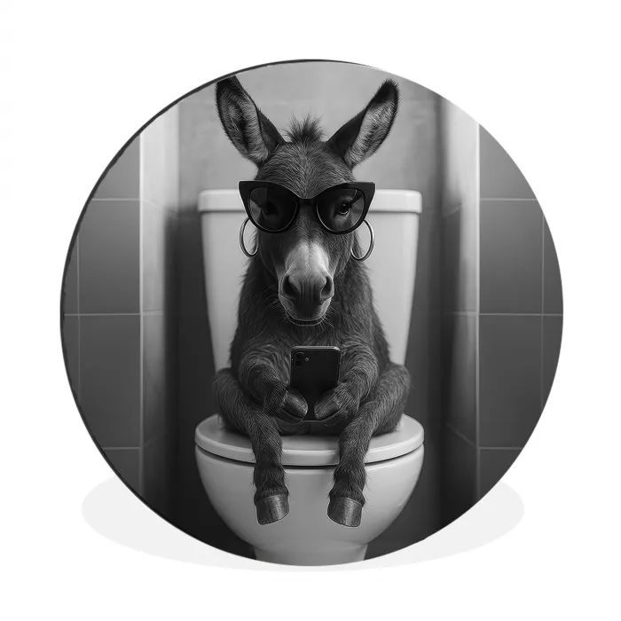 Ezel - Telefoon - Toilet - Zwart - Wit Wandcirkel aluminium klein -3d