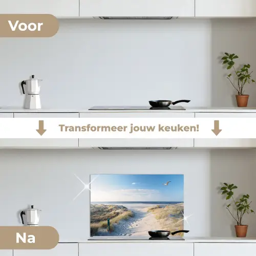 Duin - Meeuw - Strand - Zee - Zon keuken achterwand spatscherm klein -voor_na_NL
