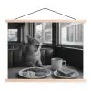 Kat - Koffie - Brood - Zwart textielposter latten blank klein -3d