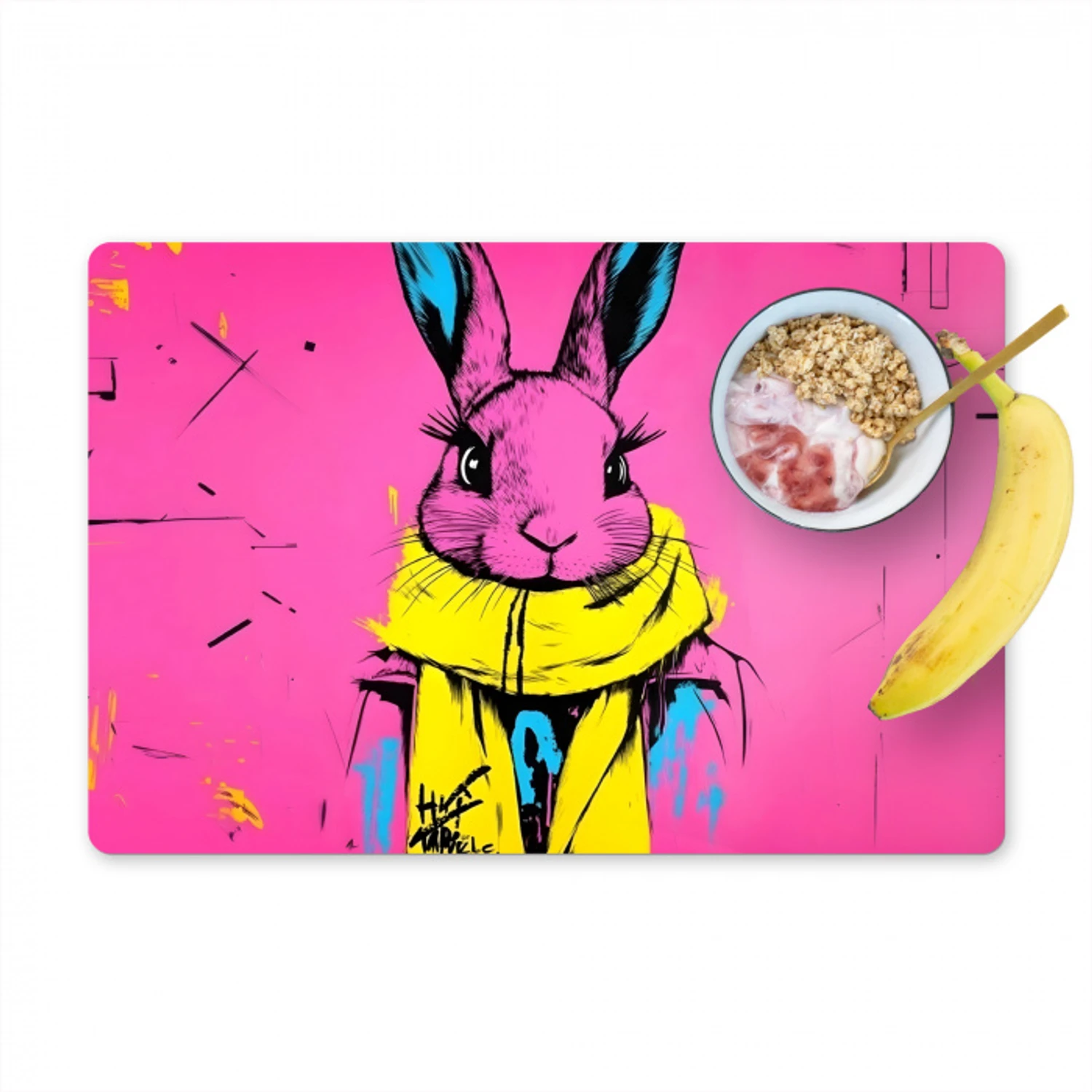 Konijn - Felroze - Sjaal - Abstract Placemat vinyl groot -zzzproduct_Kitchenyeah-website