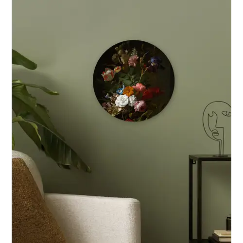 Vaas met bloemen - Schilderij van Rachel Ruysch Wandcirkel kunststof plaat 5mm dik klein -sfeer3