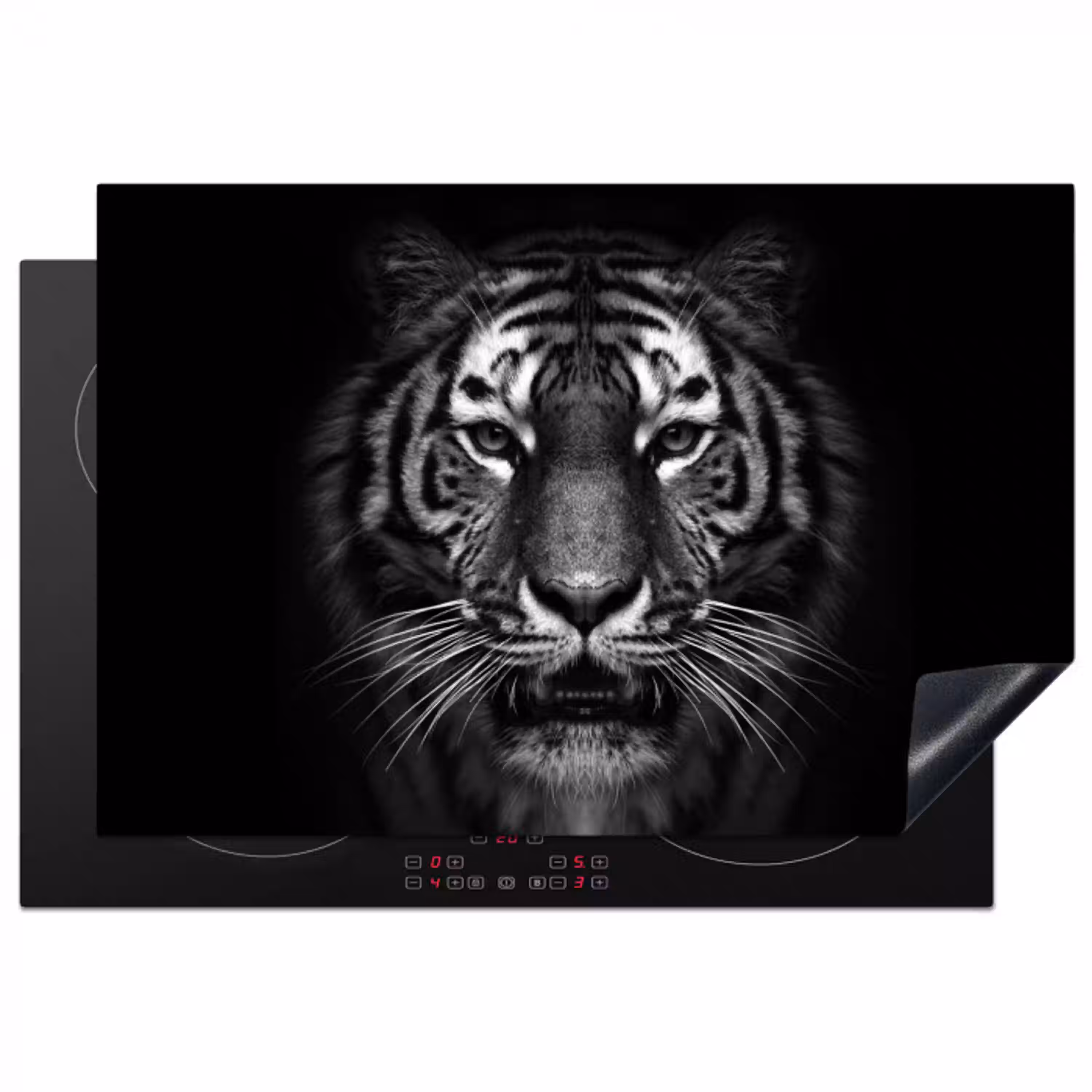 Tijger - Dieren - Zwart - Wit - Portret - Wild Inductie beschermer vinyl 3mm klein -3d