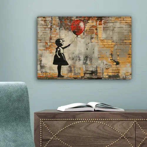 Graffiti - Banksy - Meisje - Street art canvas 2cm klein -sfeer4