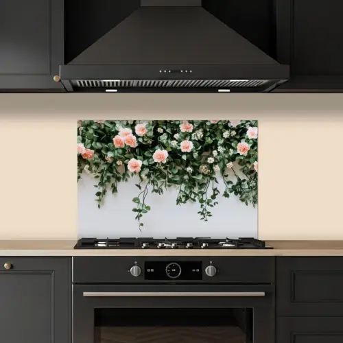 Bloemen - Muur - Rozen - Groen keuken achterwand spatscherm klein -sfeer1