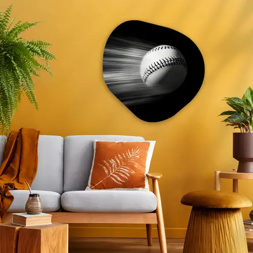 Honkbal - Wit - Vliegt Wandcirkel Organisch Plexiglas middel -sfeer4