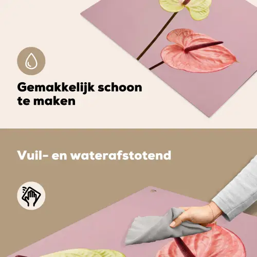 Bloemen - Anthuriums - Geel - Roze Inductie beschemer met haakjes klein -ky-schoon-nl