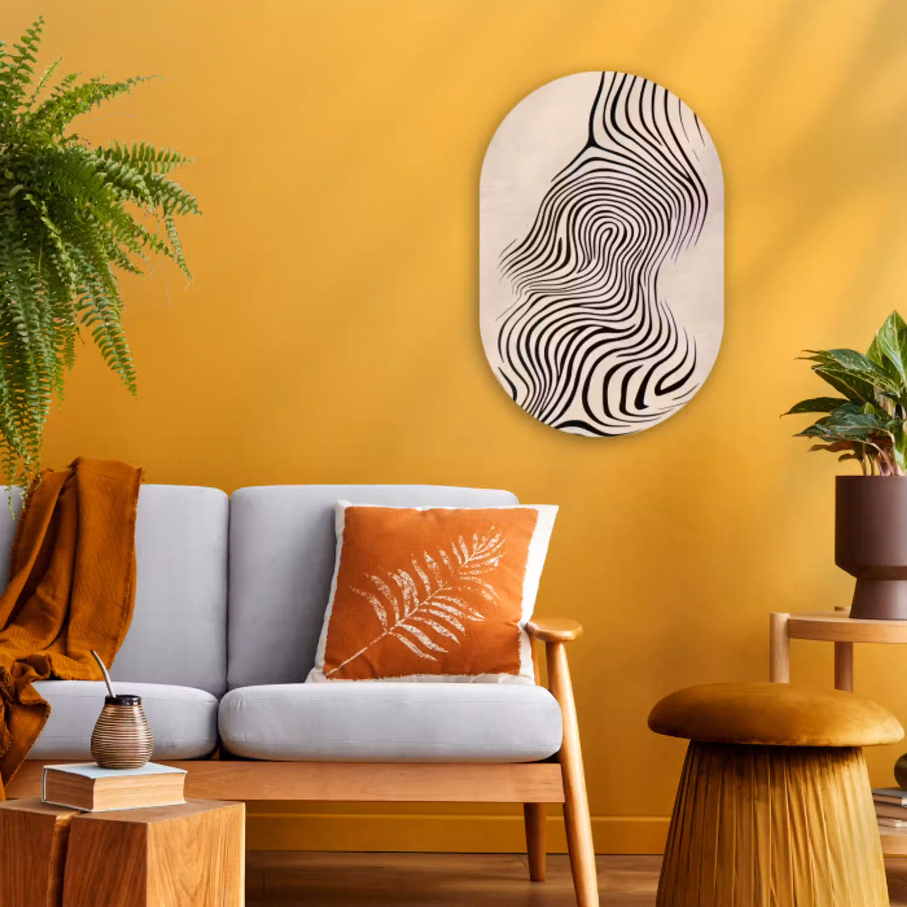 Lijnen - Abstract - Golvend - Zwart Wandcirkel Ovaal Forex klein -sfeer4