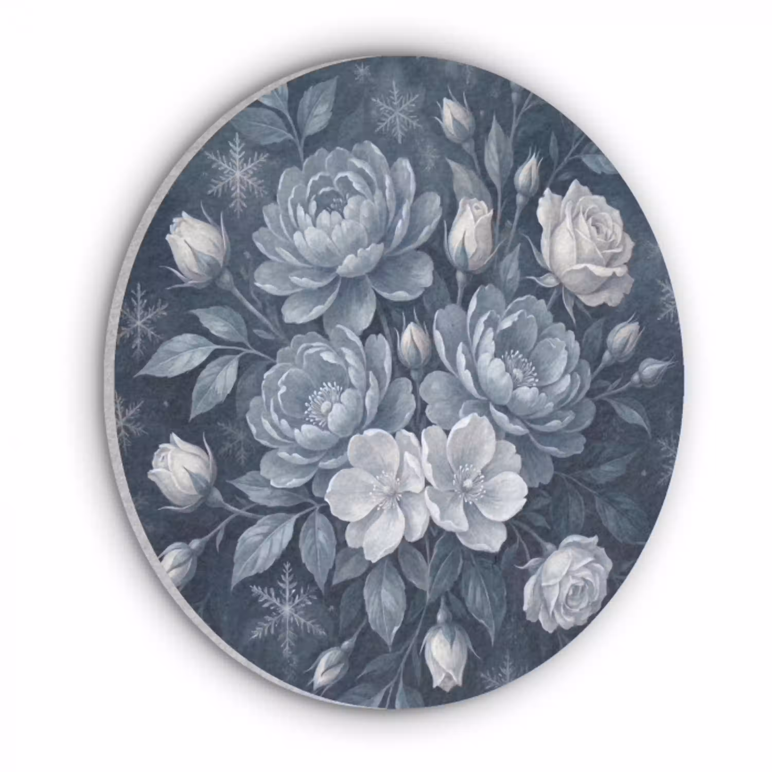 Bloemen - Boeket - Winter - Abstract - Blauw Akoestische PET Vilt - Rond klein -3d