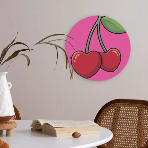 Kers - Roze - Fruit Akoestische PET Vilt - Rond klein -sfeer3