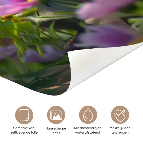 Süßes Tier mit Bauhelm im Blumenfeld. deurposter klein -closeup_NL