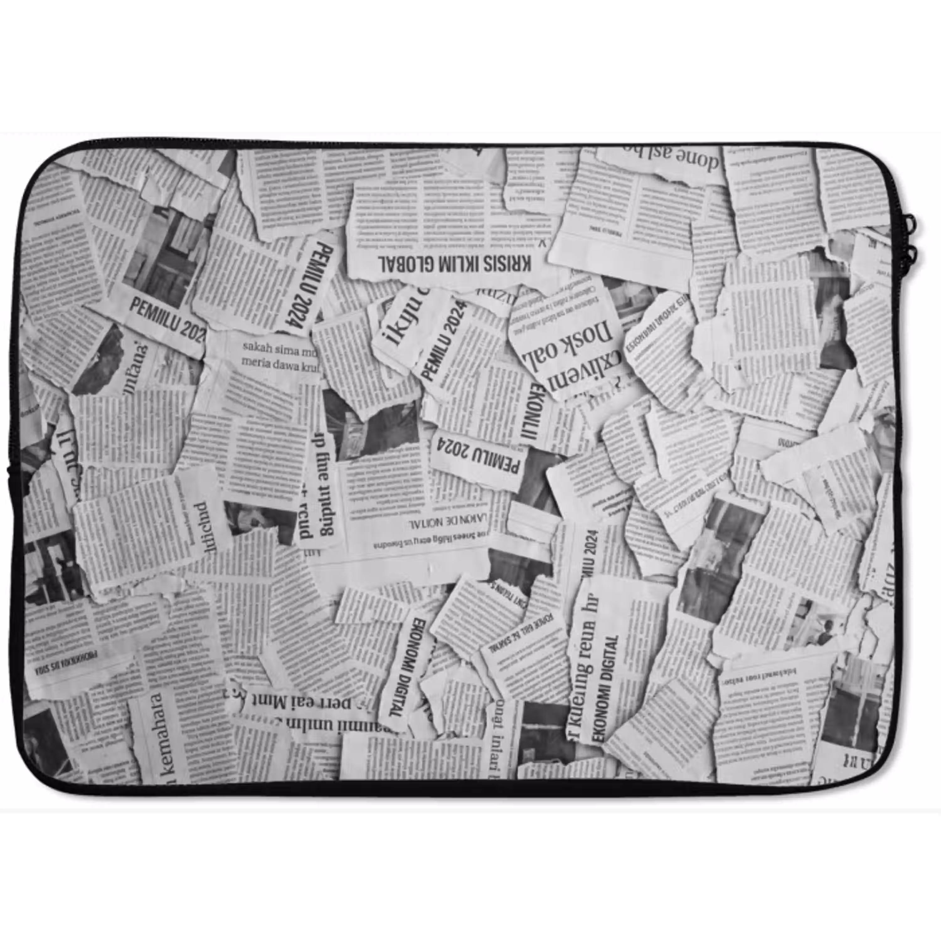 Krant - Versnipperd - Textuur - Zwart-wit - Abstract laptophoes neopreen klein -zkaufland3dotto