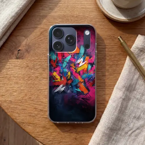 Abstract - Explosie - Neonkleuren Telefoonhoesje iPhone 17 Pro klein -sfeer1