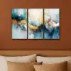 Blauw - Abstract - Wit - Goud - Verf Canvas - Meerluiken 3 luik klein -sfeer2