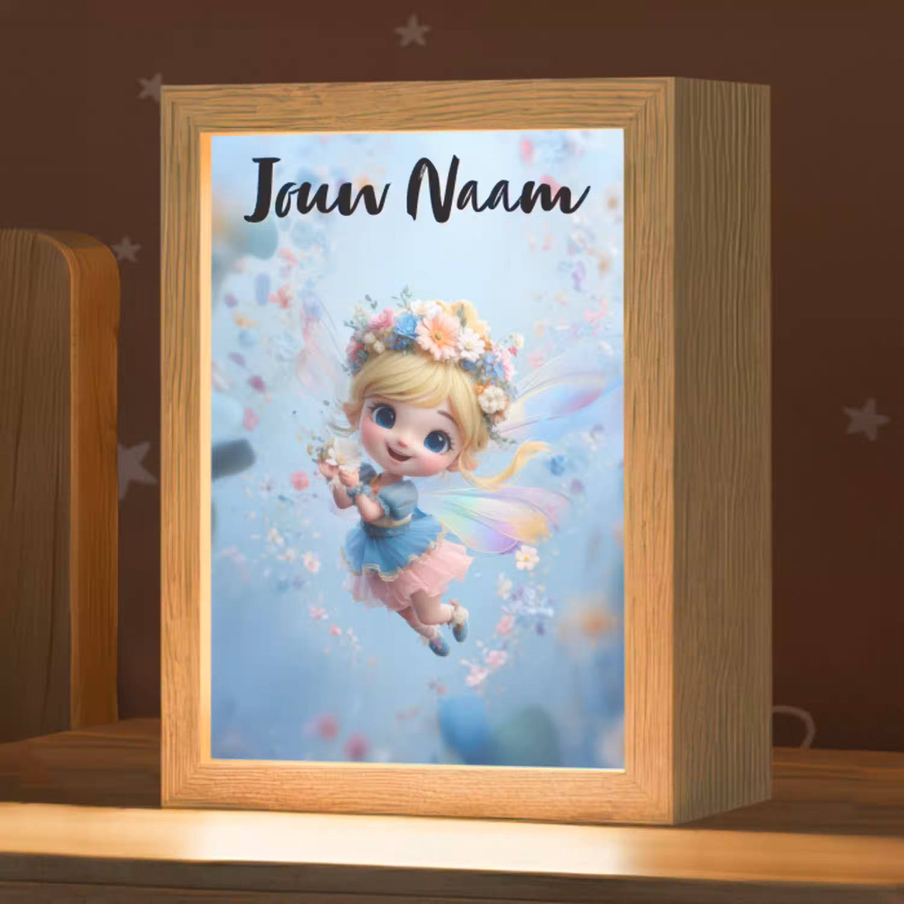 Fee - Bloemen - Sprookje - Blauw Light Box met kabel (Kinderlampje) klein -zzz_3d_website