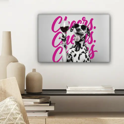 Cheers - Hond - Roze - Wijn canvas 2cm klein -sfeer6