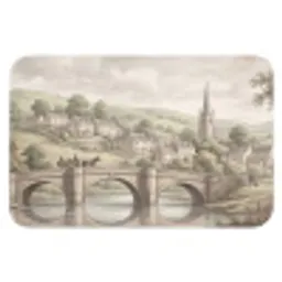 Dorp - Brug - Uitzicht - Groen Badmat klein -3d
