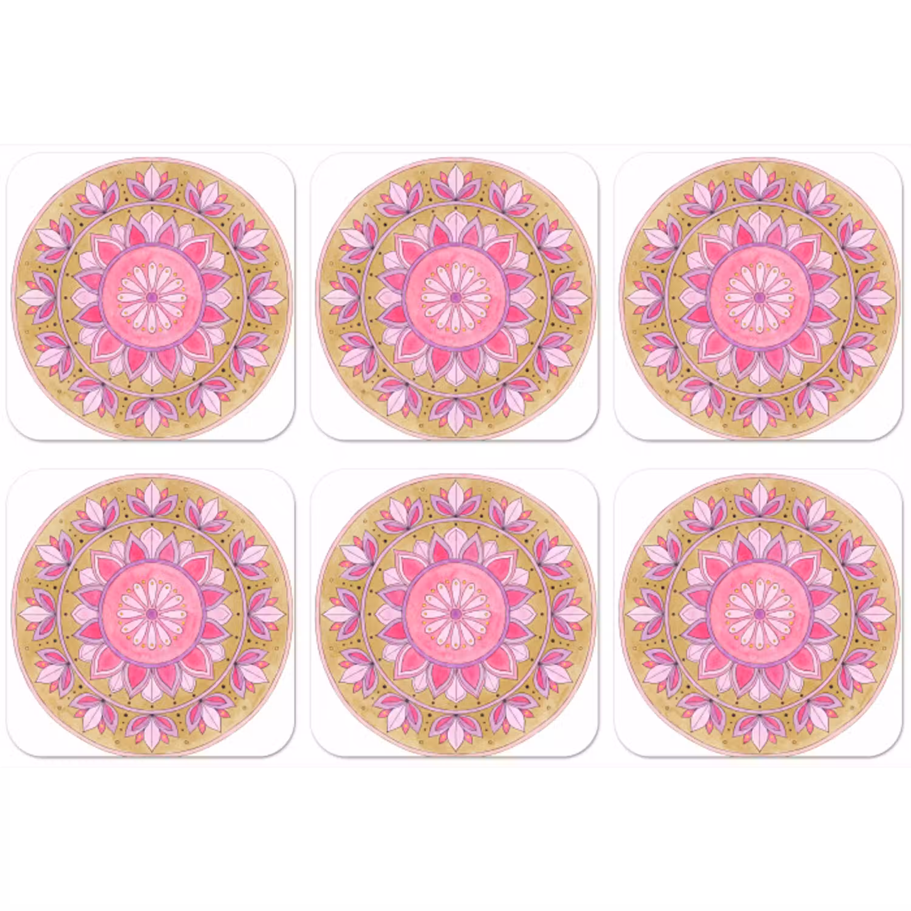 Mandala - Patroon - Kunst - Aquarel - Roze onderzetter kurk middel -zkaufland3dotto