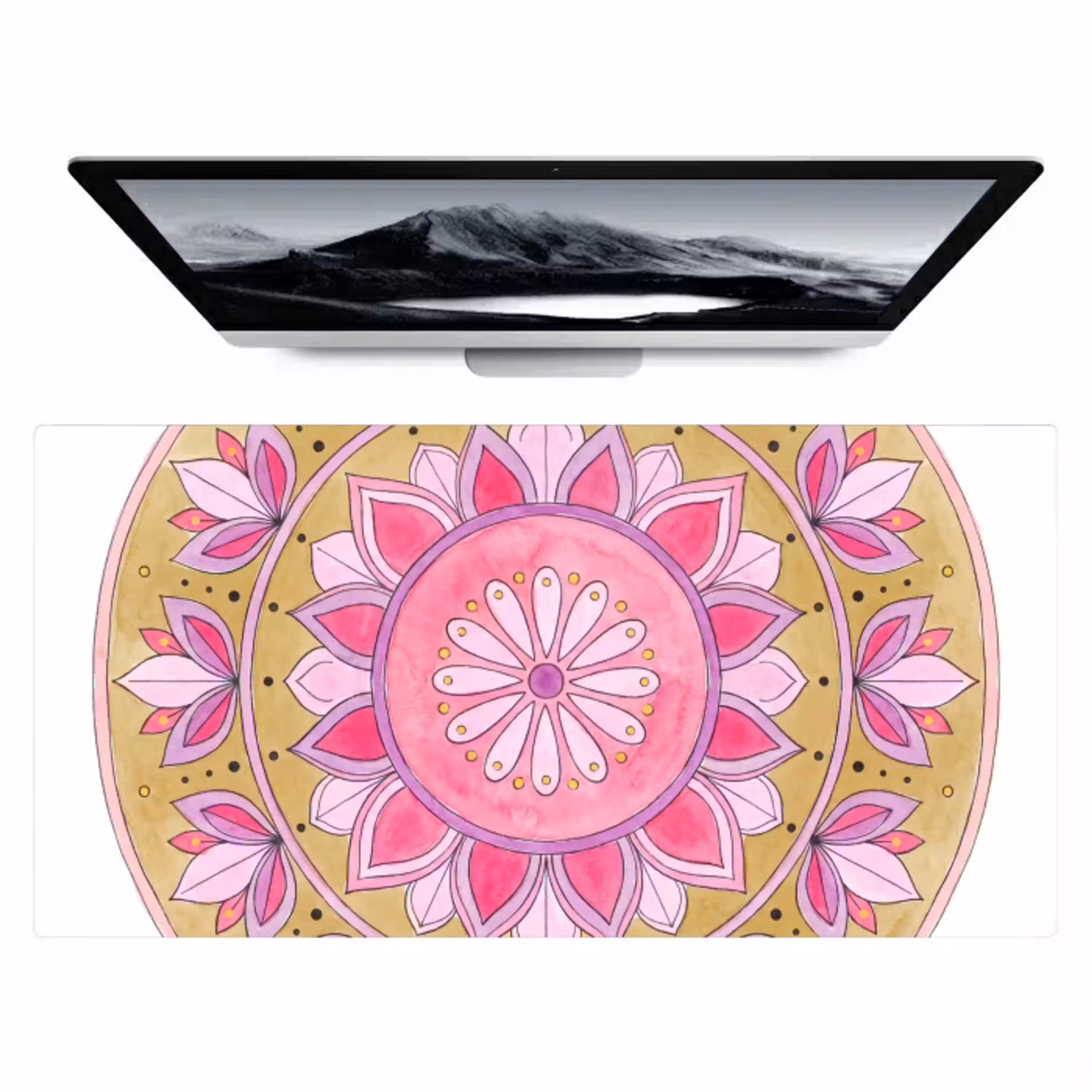 Mandala - Patroon - Kunst - Aquarel - Roze Muismat XXL klein -zzz3d