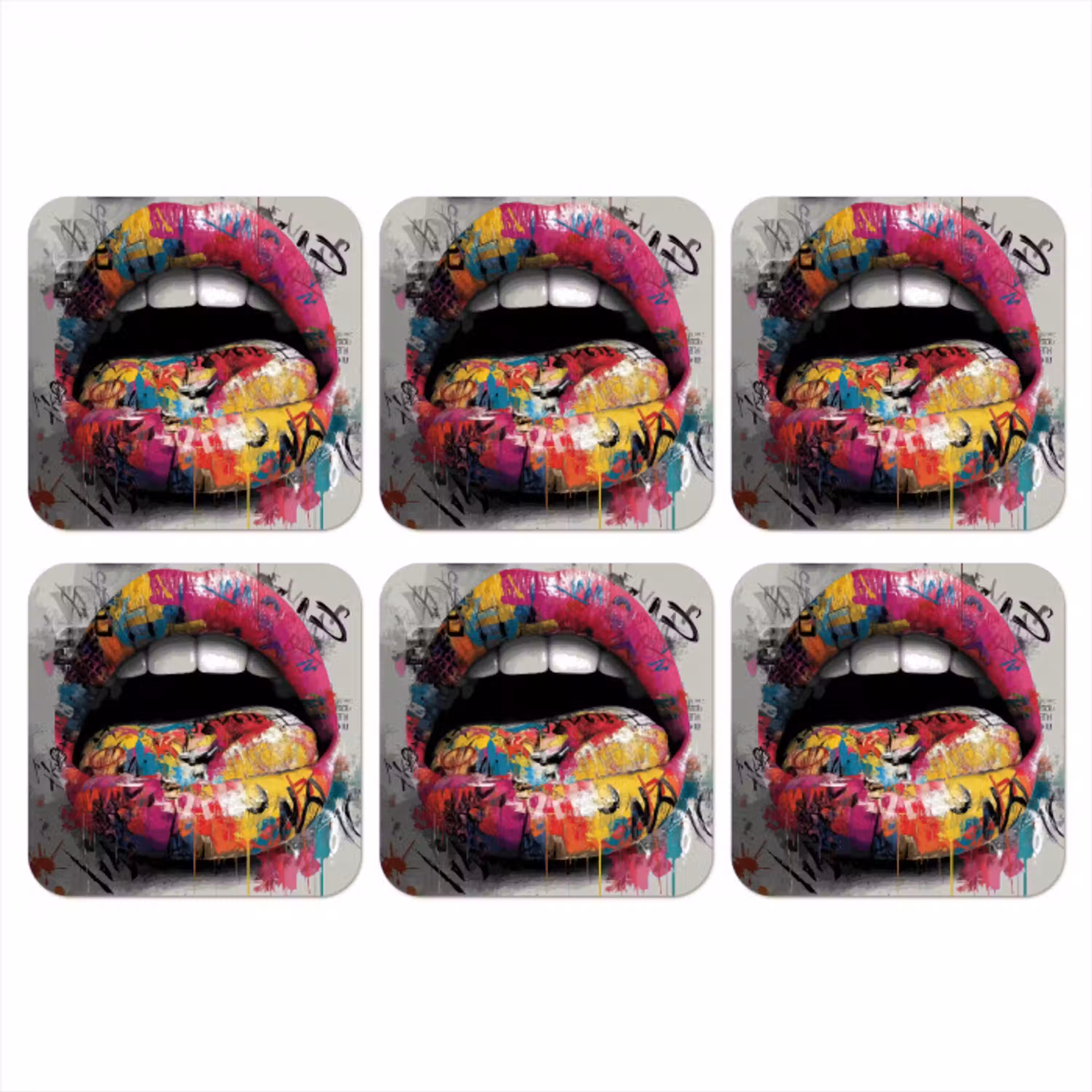 Lippen - Graffiti - Expressief onderzetter kurk middel -3d
