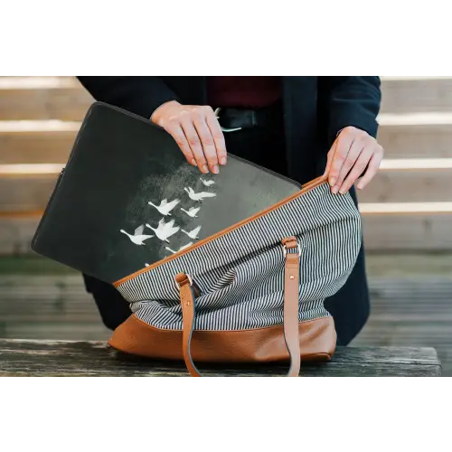 Vogel - Japandi - Groen laptophoes neopreen klein -tas