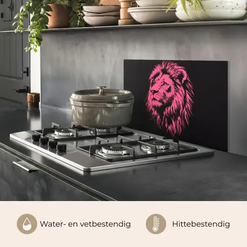 Leeuw - Zwart - Roze - Neon keuken achterwand spatscherm klein -usp_NL