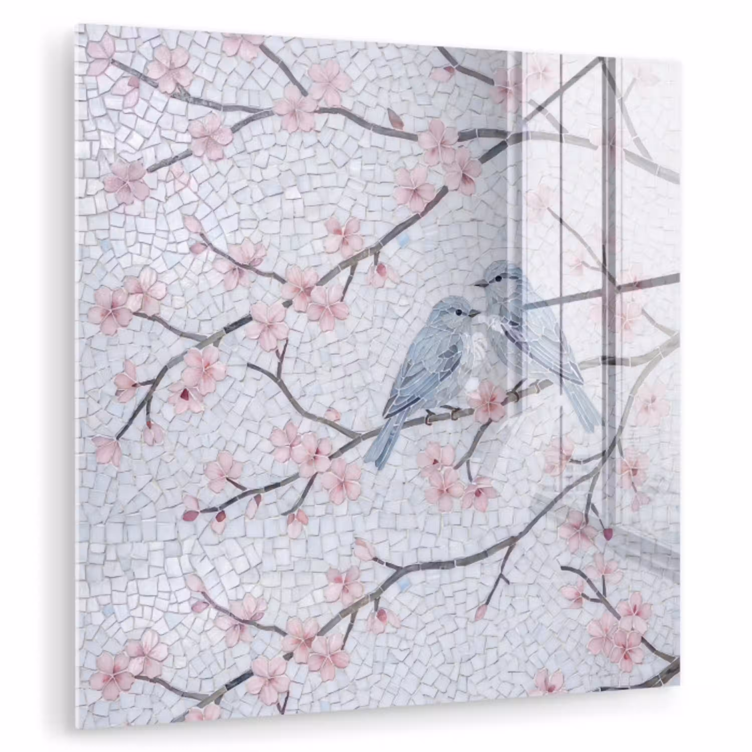 Vogel - Bloemen - Natuur - Mozaïek - Roze plexiglas 5mm klein -zzzproduct_nieuw