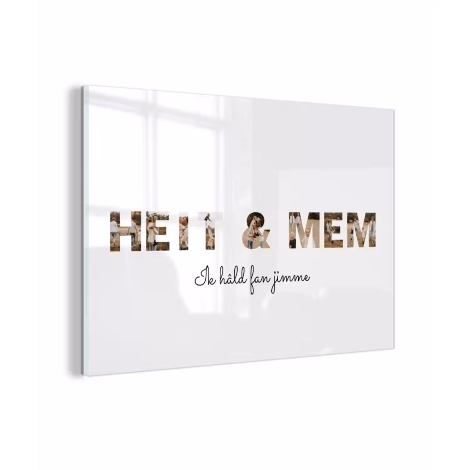 Gepersonaliseerd glas schilderij - Heit & Mem - Lettercollage