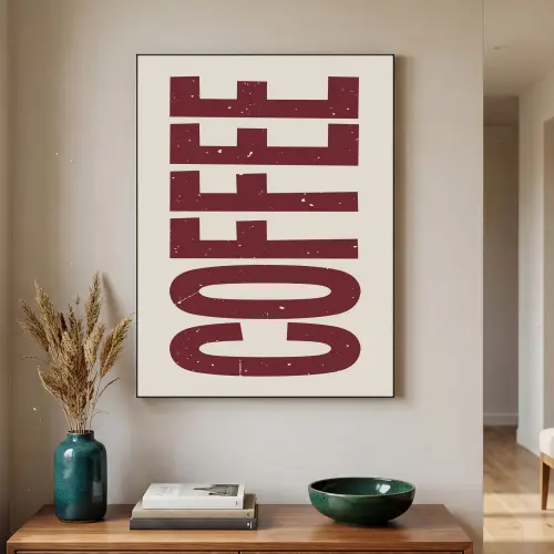 Koffie -Japandi - Rood - Vintage Textielframe zwart klein -sfeer1