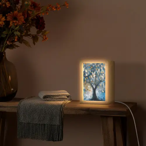 Boom - Blauw - Goud - Abstract Light Box met kabel (Tafellamp) klein -sfeer4