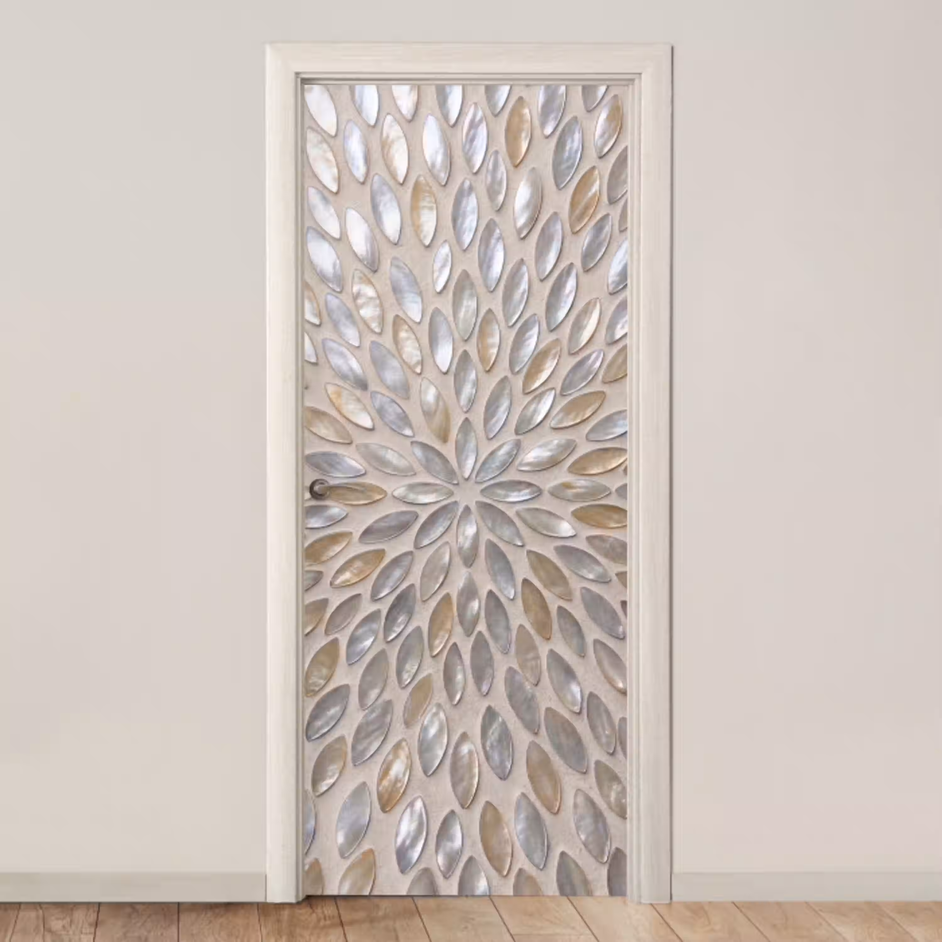 Patroon - Ovaal - Glanzend - Abstract - Beige deurposter klein -3d_beige