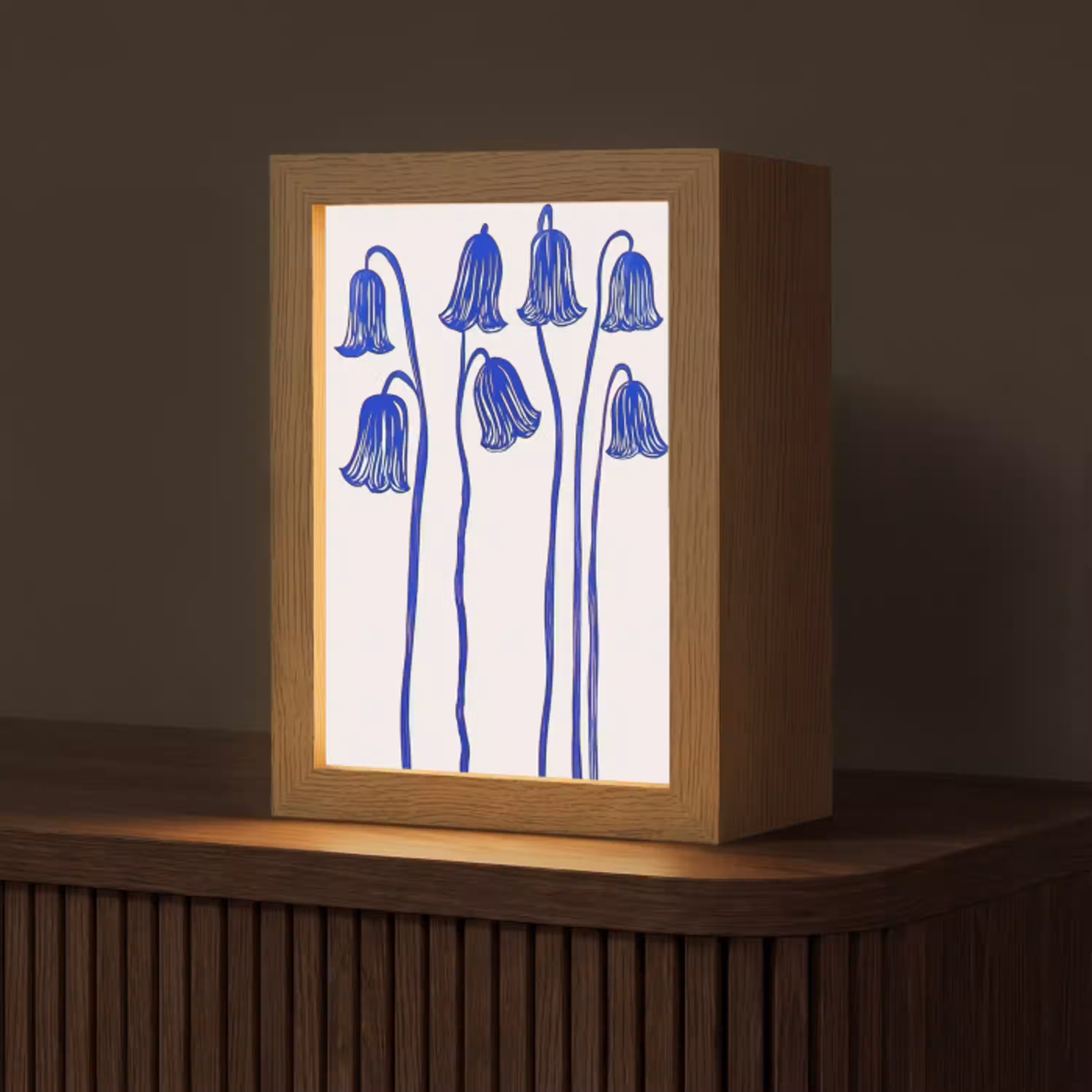 Bloemen - Blauw - Lijnen - Bloemblaadjes Light Box met kabel (Tafellamp) klein -z3d_website