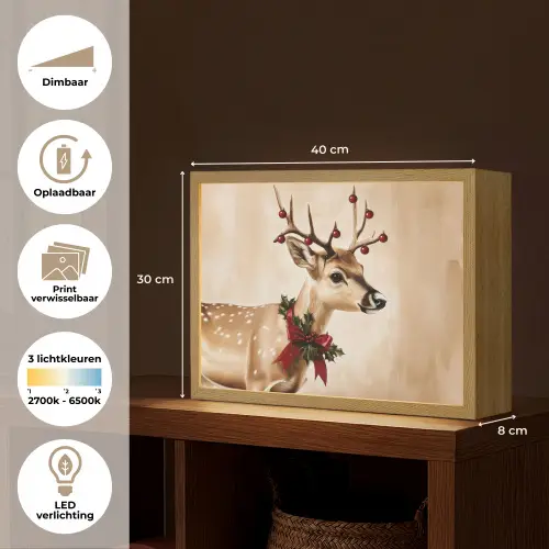 Gewei - Kerst - Rendier - Rood Light Box met batterij (Wandlamp) middel -USP_websiteoverzichtNL