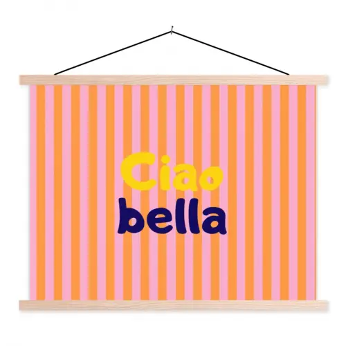 Verticaal - Strepen - Oranje - Ciao bella textielposter latten blank klein -3d