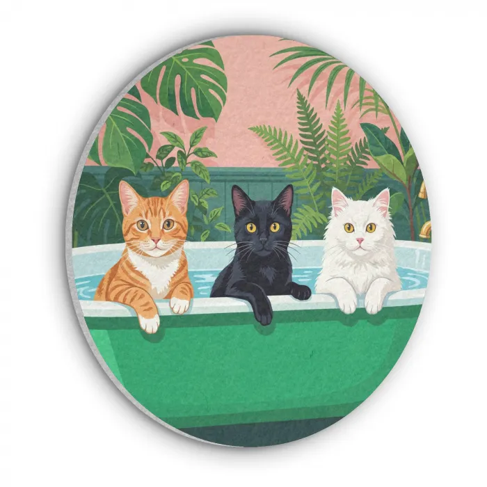 Badkamer - Kattenparade - Kleurrijk Akoestische PET Vilt - Rond klein -3d