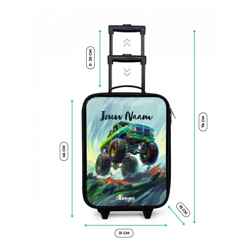 Groene Monstertruck met Penseelstreken Kinderkoffer - Zwart klein -productfoto_formaten