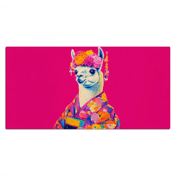 Lama - Kimono - Bloemenkrans - Felroze Muismat XXL klein -3d_leeg