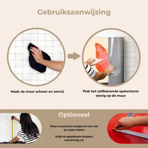 Vlinder - Minimalistisch - Roze keuken achterwand spatscherm klein -gebruiksaanwijzing_NL