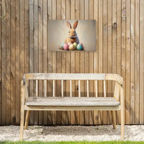 Paashaas - Pastel - Eieren Tuinposter op houten frame 2 cm dik klein -sfeer4